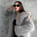 Women's Elegant Faux Fur Coat Shawl Collar Fluffy Plush Short Jacket-3