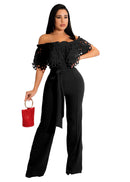 Women's Jumpsuit Elegant Sexy Ruffles Off Shoulder Wide Leg Formal Romper-7