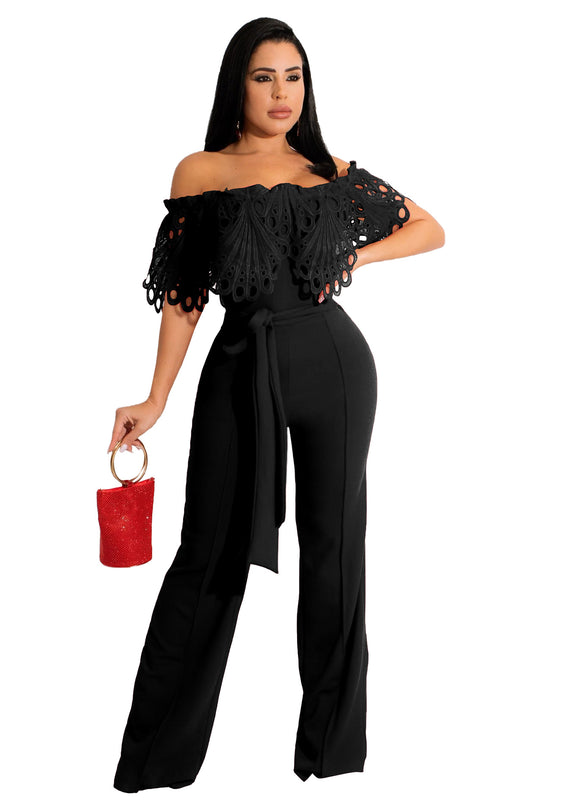 Women's Jumpsuit Elegant Sexy Ruffles Off Shoulder Wide Leg Formal Romper