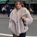 Women's Elegant Faux Fur Coat Shawl Collar Fluffy Plush Short Jacket-2