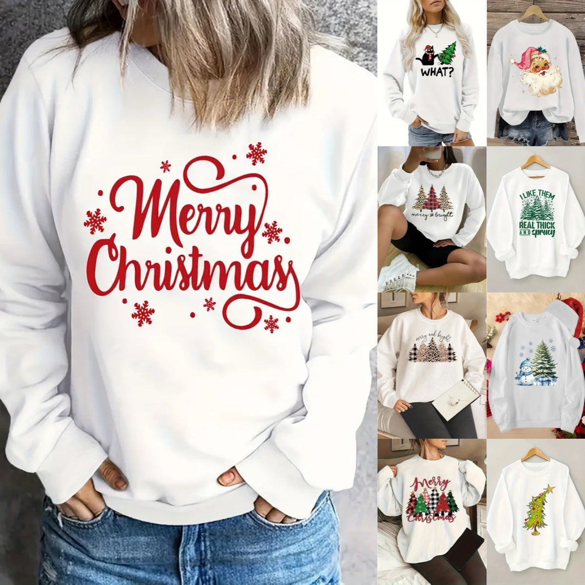 Women's sweatshirt Christmas series print elegant round neck