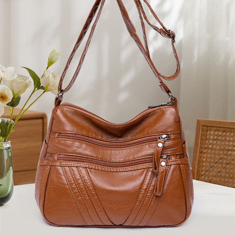 Women's crossbody soft leather elegant multi-pocket casual shoulder bag