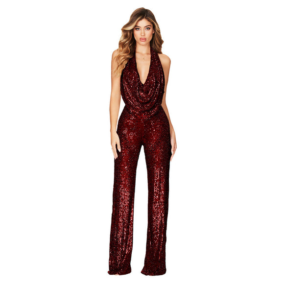 Women’s Jumpsuit Elegant Shiny Sleeveless Sequined Sparkly Formal