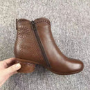 Women’s Ankle Boots Leather Elegant Soft-soled Chunky Heel Warm Fleece-4