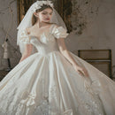 Princess Mermaid Wedding Dress Satin Appliques Vintage Train