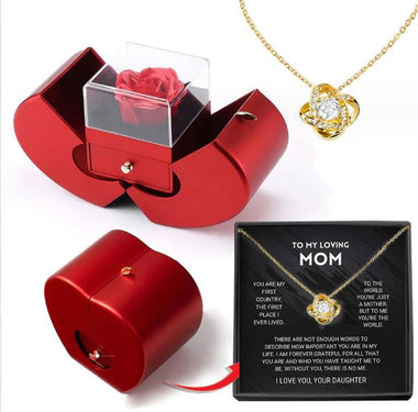 Luxury Red Apple Jewelry Box with Eternal Rose & Gift Necklace