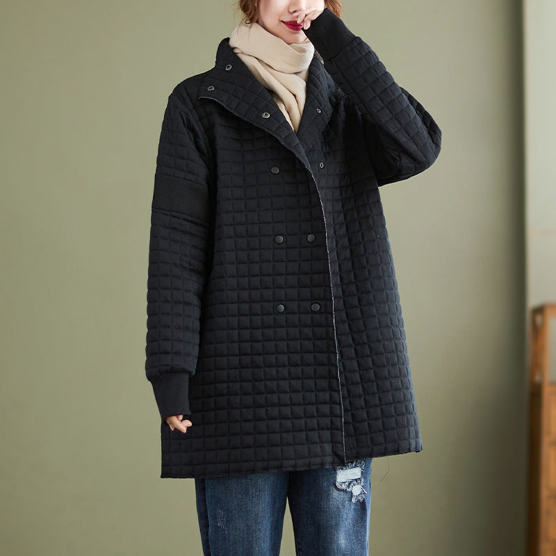 Women's coat mid-length thick thermal cotton double breasted warm