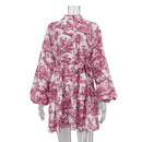Elegant Boho Trapeze Dress women Printed with Puff Sleeves-6