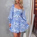 Women’s Sexy Mini Dress Square Neck Elegant Long Sleeves