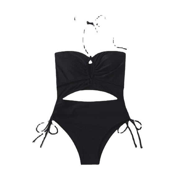 Women's swimsuit one-piece Solid Cut Out knotted halter neck