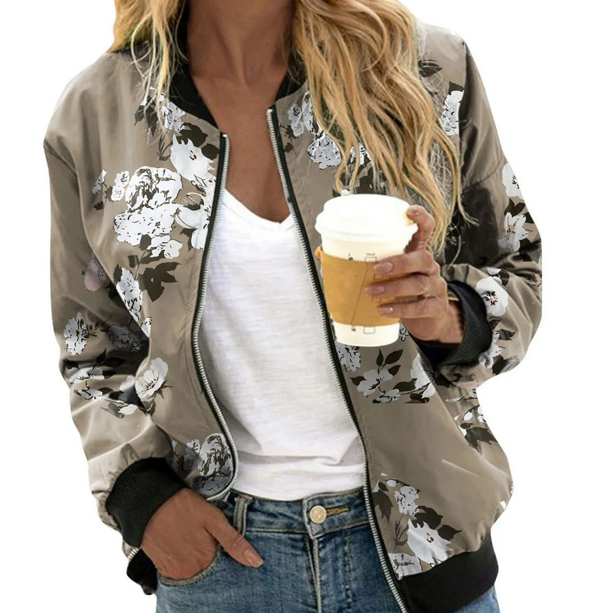 Women's jacket baseball elegant printed long sleeve zipper light