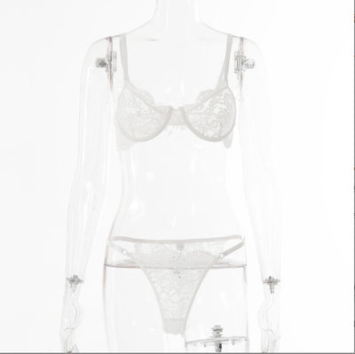 Buy white Women's lingerie set elegant lace underwire