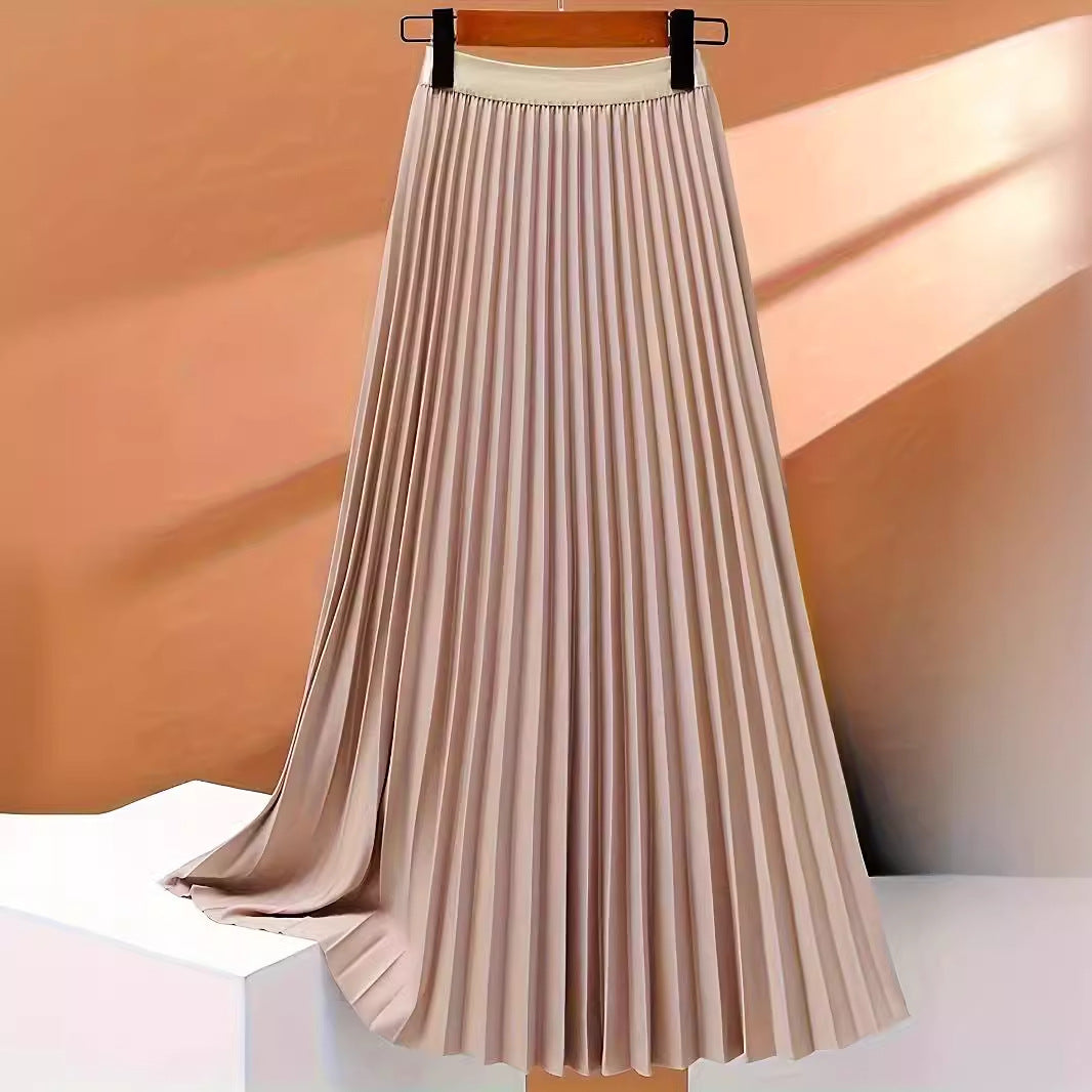 Women's skirt pleated elegant high waisted solid versatile