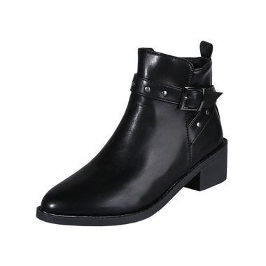 Comprar negro Botas de mujer elegantes retro con tacón grueso hebilla con tachuelas y punta puntiaguda