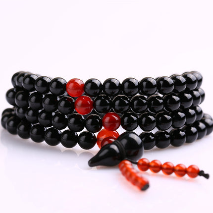 Buy black-with-gourd Women's Bracelet Mala beads obsidian prayer 108 for healing meditation