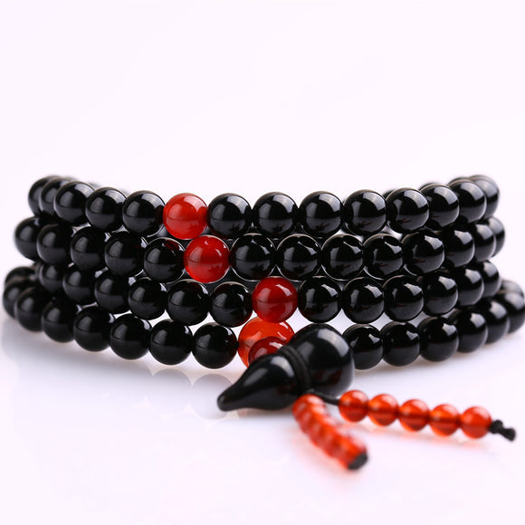 Bracelet Mala perles obsidienne prière 108 pour la guérison méditation