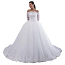 White wedding dress, elegant ,embroidered flowers, lace train