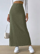 Women's spring long skirt, side slit, slim fit, knitted skirt, casual