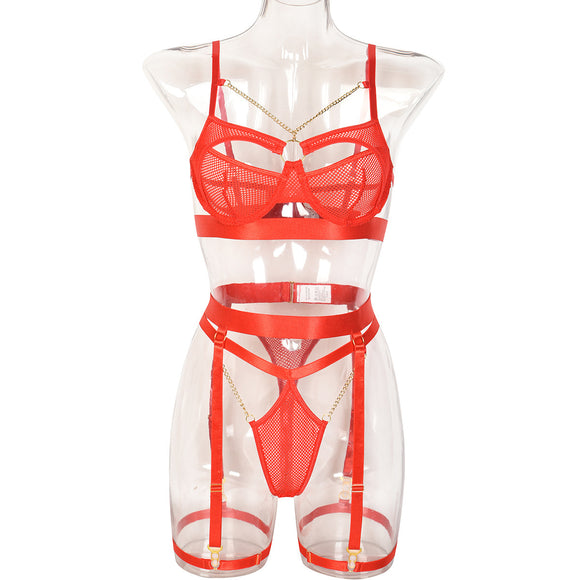 Women's lingerie set three pieces elegant hollow sexy