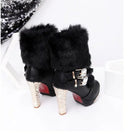 Women's Boots rhinestone fur high heels elegant, warm, comfort