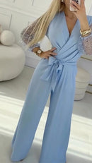 Women's Elegant Jumpsuit Sequined Top Wide Leg Pants Casual Suit