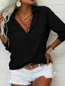 Elegant Blouse Spring Summer Casual Long Sleeve V Neck Loose Shirt Lady Tunics Tops