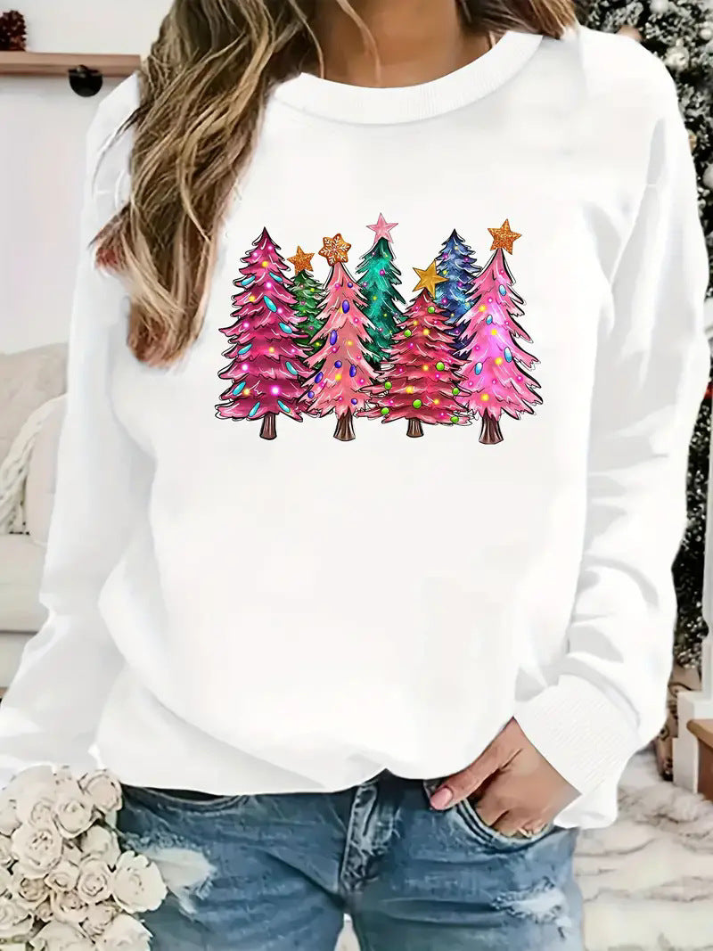 Buy yl12 Women&#39;s sweatshirt Christmas series print elegant round neck