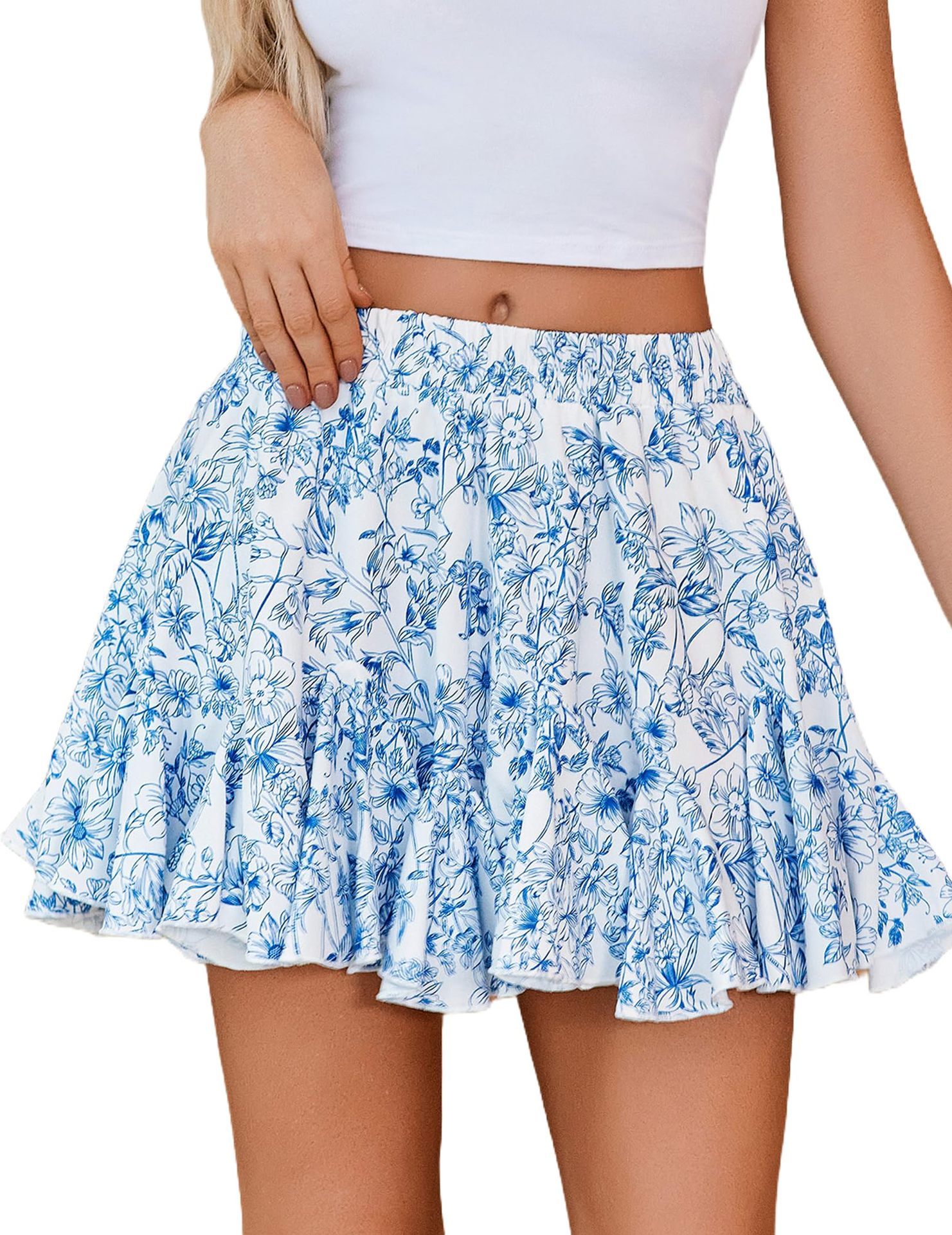 Women's skirt shorts ruffled elegant bohemian style floral print