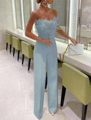 Women’s Jumpsuit Elegant Ceremony Feather Tube Top Wide Leg Pants-11