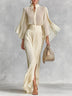 Women’s Sets Two-Piece Pleated Wide Sleeve Shirt and Maxi Skirt