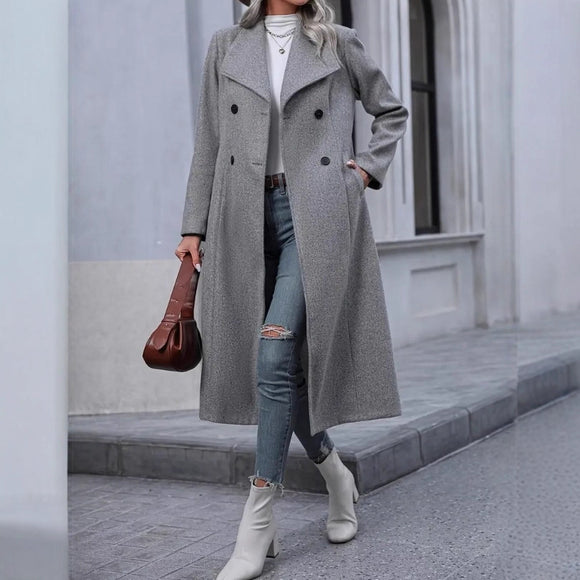 Women's Elegant Woolen Coat Long Slim Fit Warm