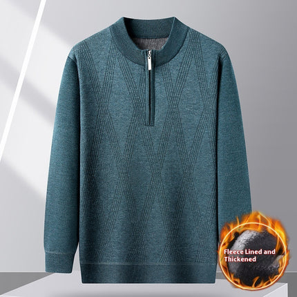 Buy blue Men's Sweater Pullover Elegant Warm Zipper Loose Casual Long Sleeves