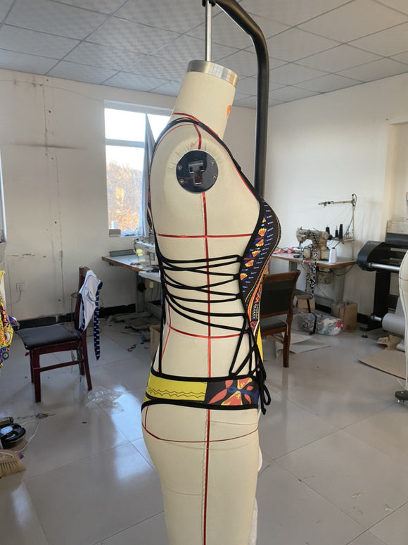 Women's swimwear one-piece elegant ethnic print