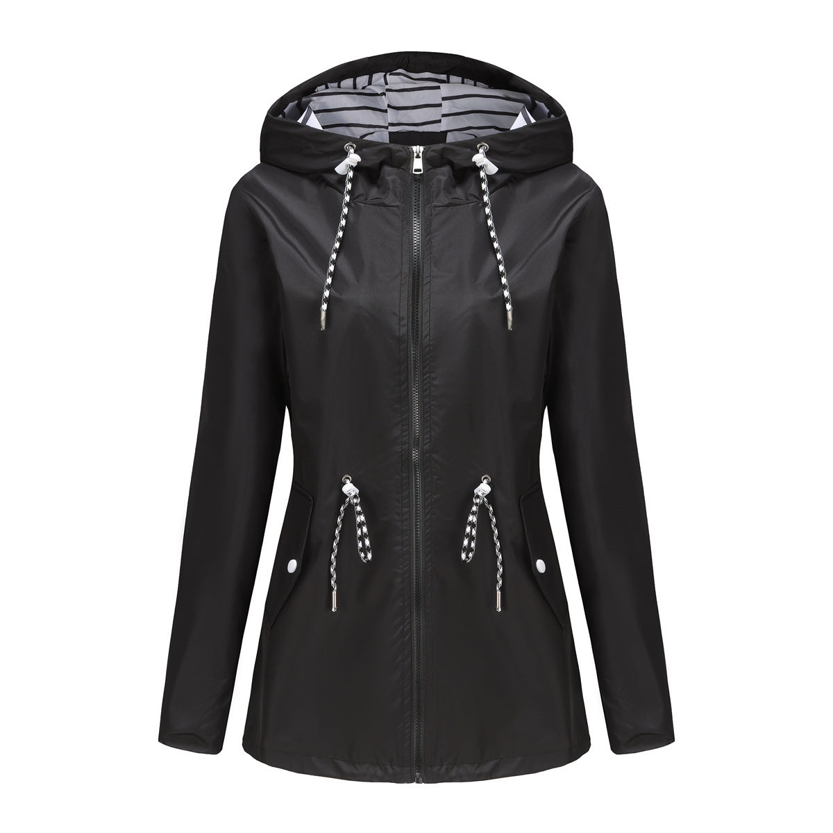 Women's jacket hooded waterproof elegant windbreaker zipper