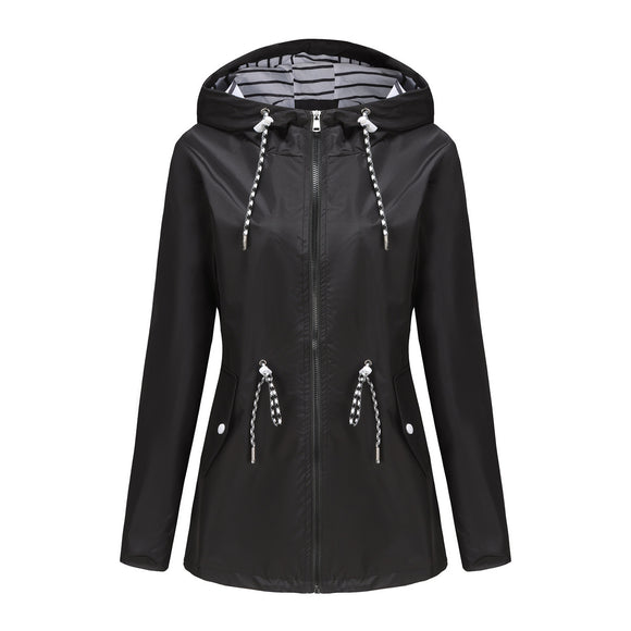 Women's jacket hooded waterproof elegant windbreaker zipper