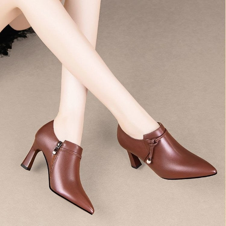 Women Shoes pointed mid heel elegant, side zipper confortable