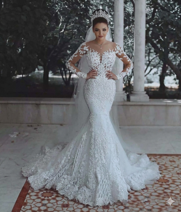 Alessandra Illusion Lace Mermaid Gown - Luxury Bridal Wear by Looks Elegant