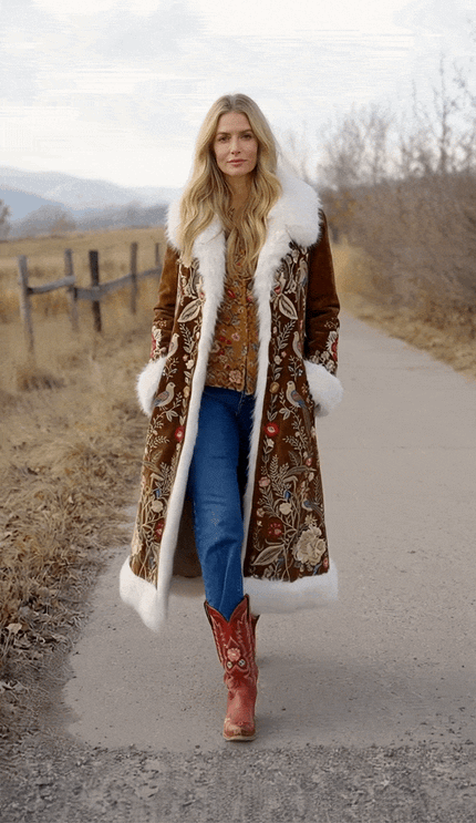 Women's Coat Elegant Long Printed Warm Western Winter Fashion