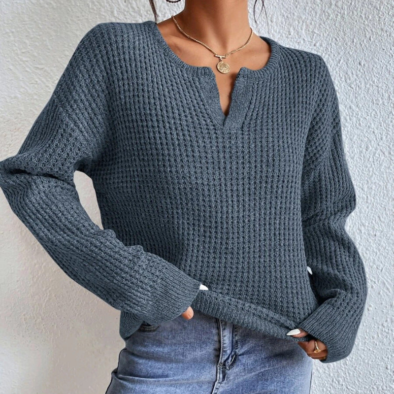 Women's sweater Knitted v-neck long sleeves elegant, soft and solid