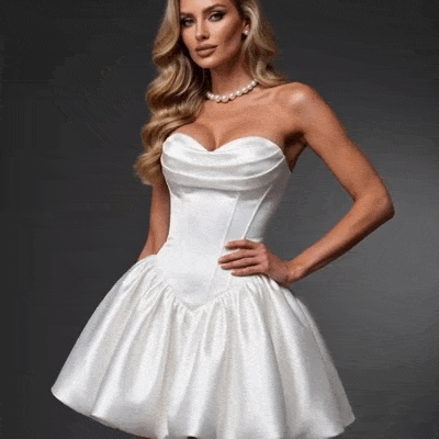 Nina Robe de Mariée Courte Corset en Satin  Jupe Bouffante et Laçage au Dos