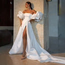 Women’s Wedding Dress Elegant High Slit A Line Strapless Detachable Sleeves Court Train 