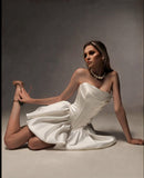 Nina Short Satin Corset Wedding Dress Luxury Strapless Bubble Skirt Lace-Up Back