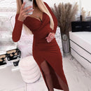 Elegant shiny long sleeve dinner dress for women