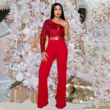 Combinaisons régulières femme, paillettes solides, dos nu, col oblique