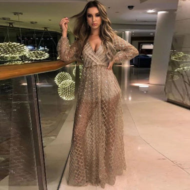 Maxi dress for women in tulle, sequined and sexy, elegant, shiny, party