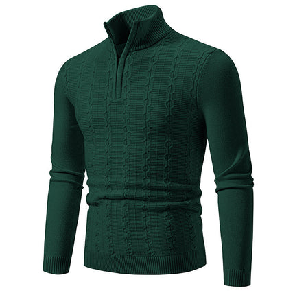 Comprar verde-oscuro Suéter jersey de punto elegante informal ajustado cuello alto cremallera
