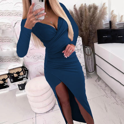 Elegant shiny long sleeve dinner dress for women