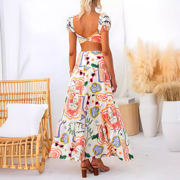 Sexy Sets Elegant Printed Tube Top & Skirt Two-Piece Suit