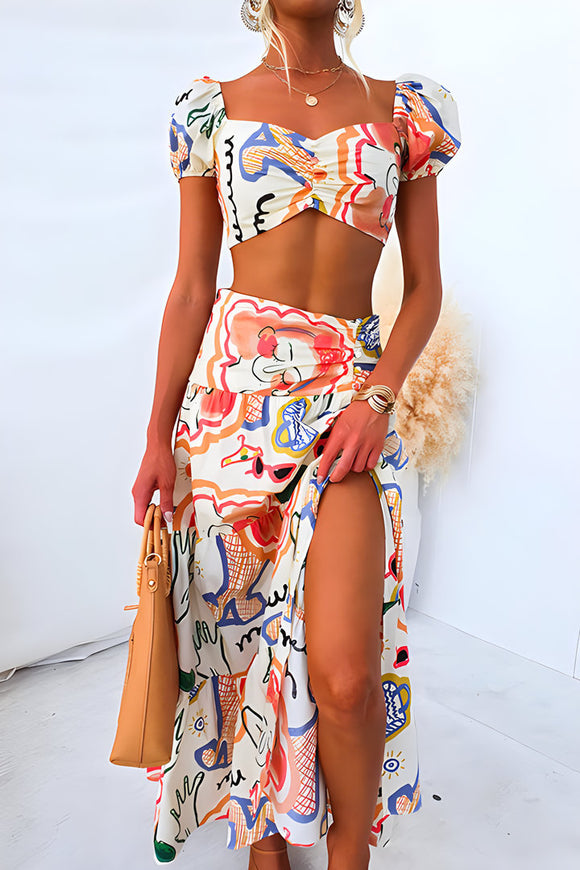 Sexy Sets Elegant Printed Tube Top & Skirt Two-Piece Suit