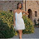 Women's dress with feather stitching and V-neck straps, Elegant, party